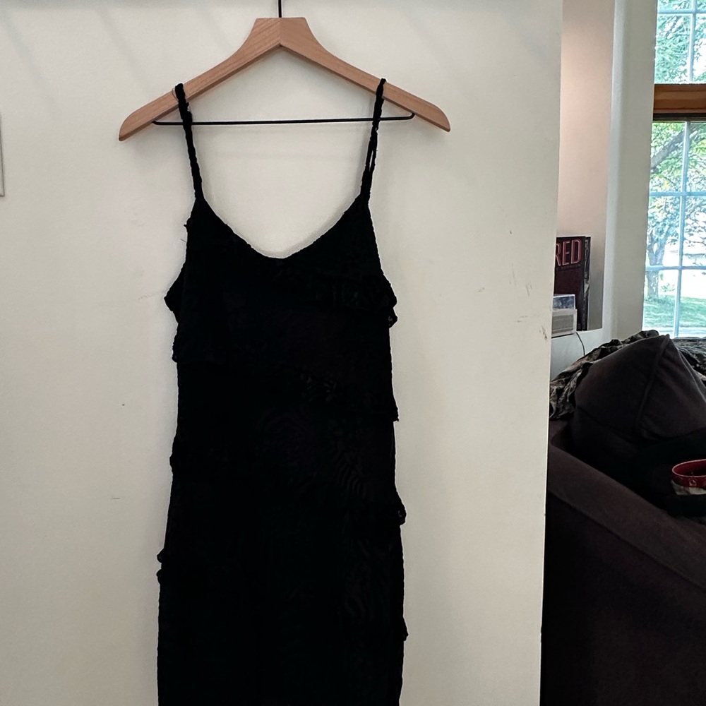 Black Cheetah Print Ruffle Spaghetti Strap Dress